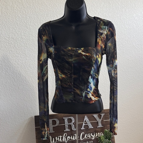 Steve Madden Fitted Mesh Print Long Sleeve Shirt XS New Without Tags - Picture 1 of 7